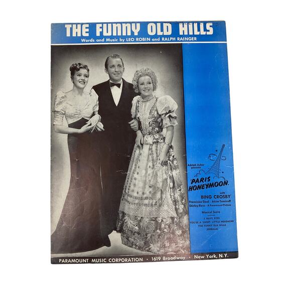 The Funny Old Hills Sheet Music 1938 Paris Honeymoon Robin Rainger Bing Crosby - Picture 1 of 5